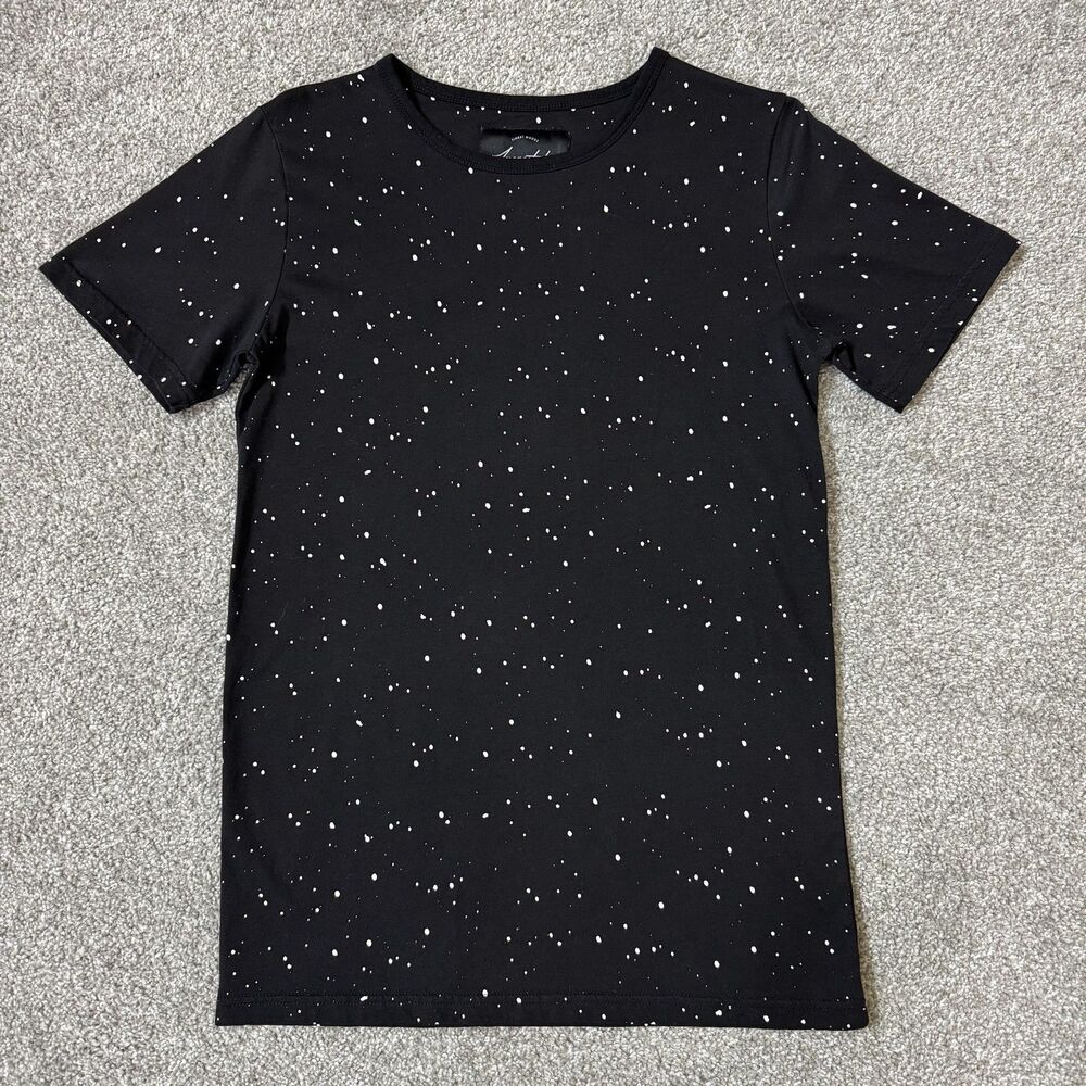 Inspected London Shirt Mens Small Black White Speckle Print T-Shirt Tee Crewneck